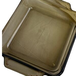 Anchor Ovenware Cookware 2QT Microwave Safe Amber 8" Square Glass Cake Dish Lid